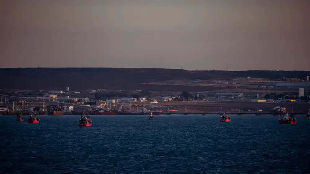 Small fishing boats returning to the local harbor at dawn