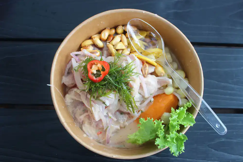 Fresh raw fish mixed with citrus juice and mild peppers